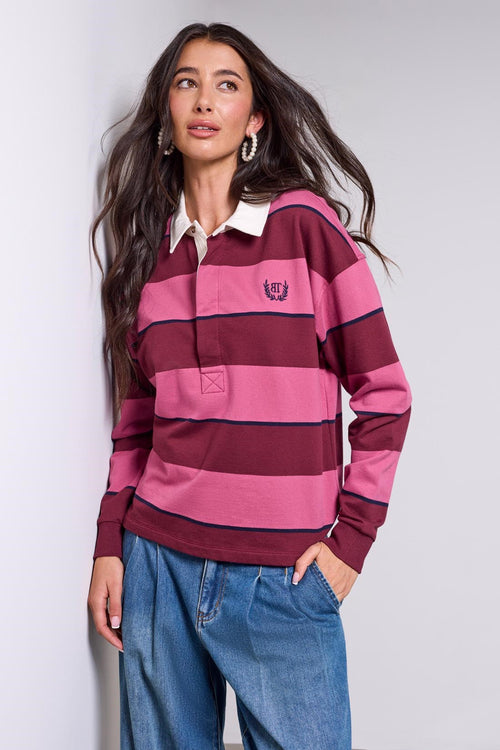 TRIBAL RUGBY POLO TOP W/ EMB. LOGO-CHERRYLACQUER