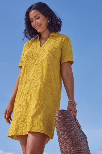 TRIBAL SHORT SLEEVE  V NECK TUNIC DRESS