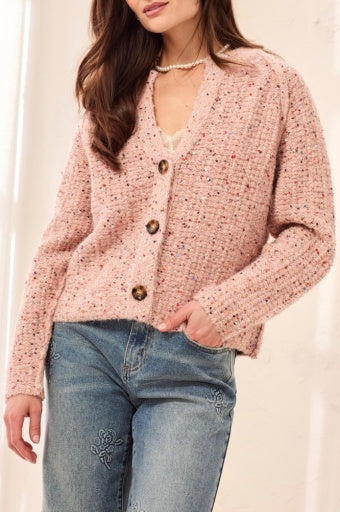 TRIBAL TWEED LIKE SEQUINED SWEATER CARDIGAN-M MACARON