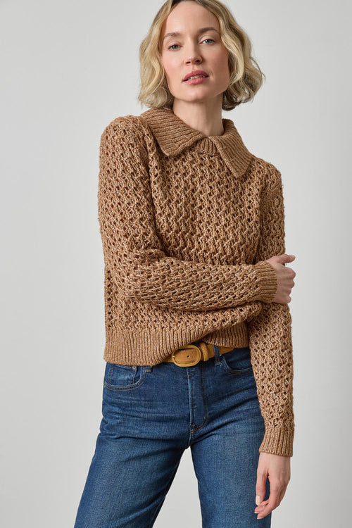 LILLA P TEXTURED POLO SWEATER