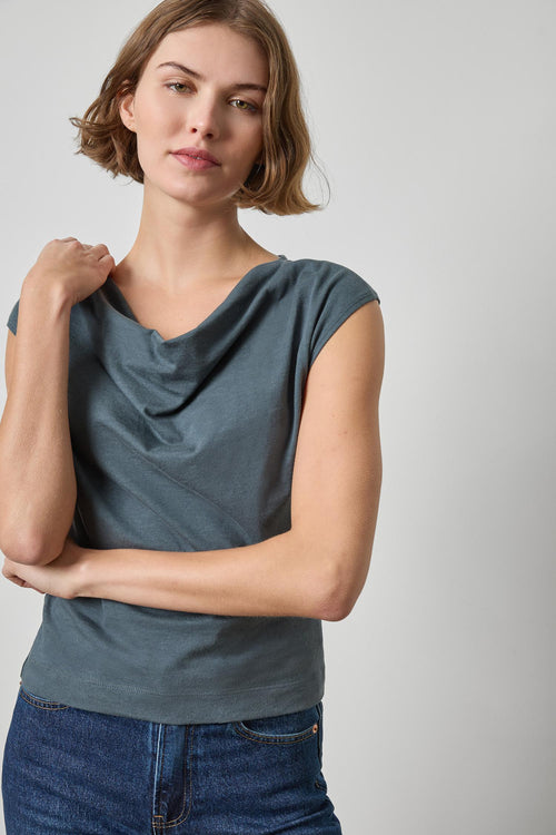 LILLA P DRAPE NECK WEDGE TOP